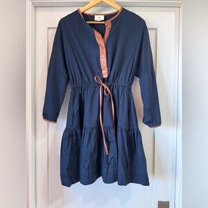 Tuckernuck Navy Blue Long Sleeve Dress with Rust Accents
